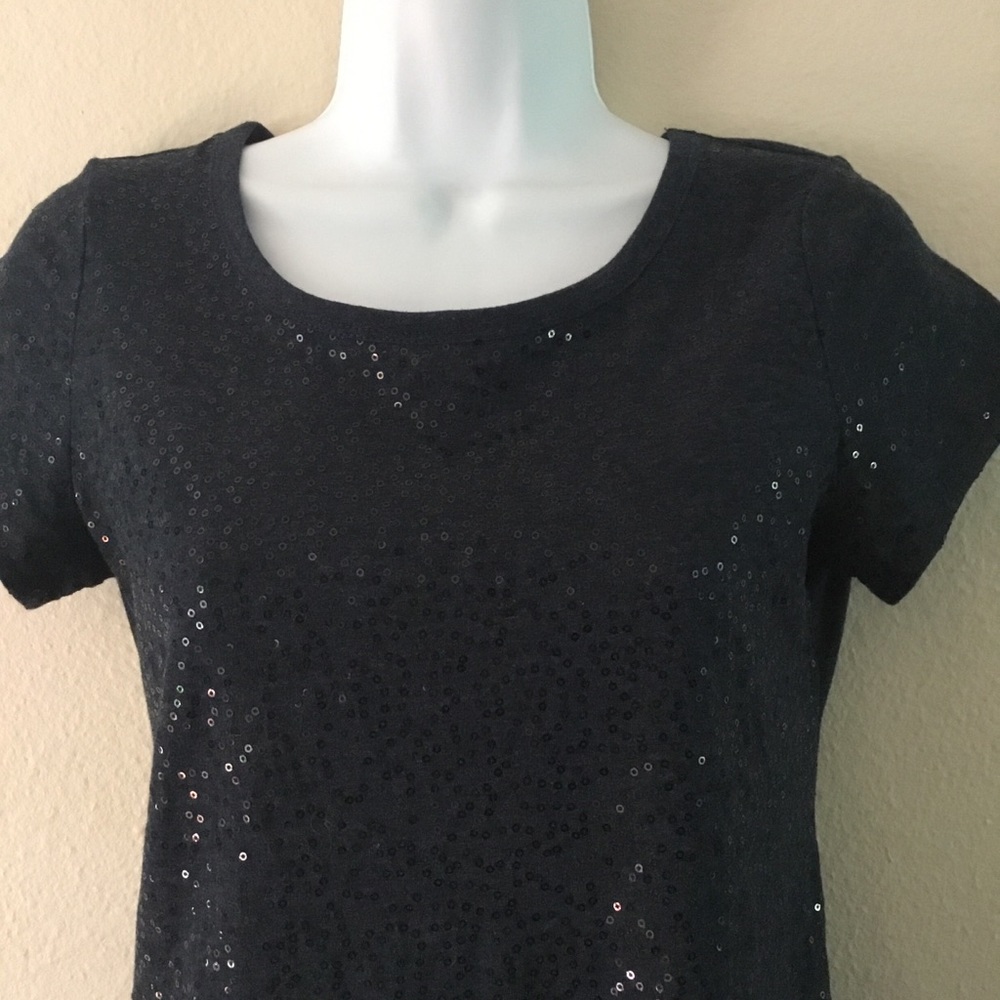The Limited Navy Blue Sequin Holiday T-shirt Top Bling